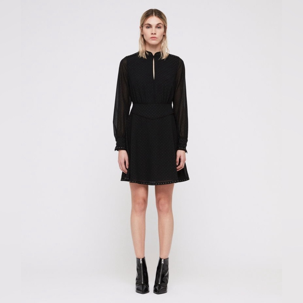 AllSaints Kay studded dress size 10 in black long sleeves whimsigoth whimsical